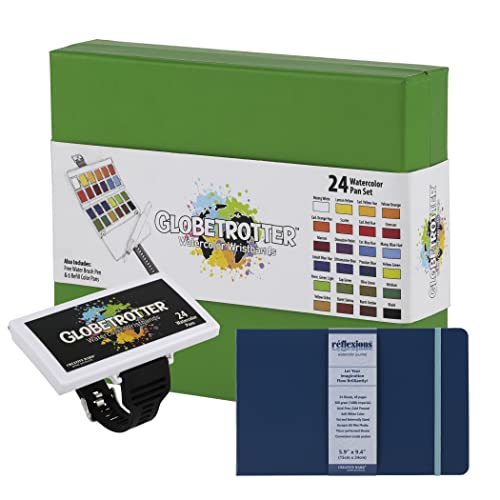 Creative Mark Globetrotter Watercolor Wristbands - Beautiful Watercolor Palette Held on Your Wrist! - Journal 24 Pan Bundle - style: Journal 24 Pan Bundle