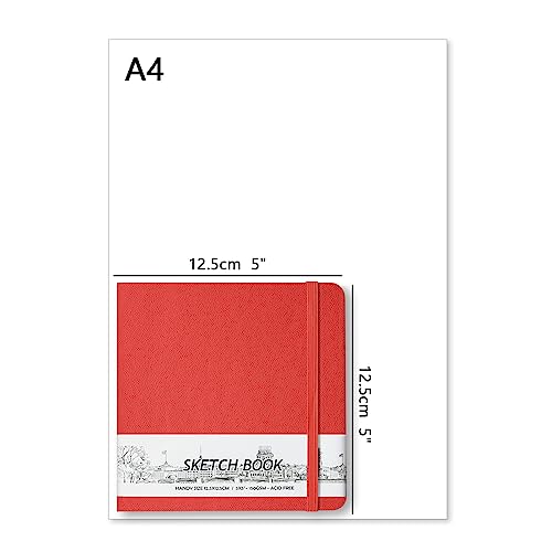 5" x 5" Hardcover Sketch Book,58 Sheets Small Mixed Media Pocket Sketch Pad | PU Cover,150 GSM Acid Free Artist Drawing Paper,Travel Journal Blank Notebook for Adults Sketching,Illustration.Red - color: 150gsm PU-red