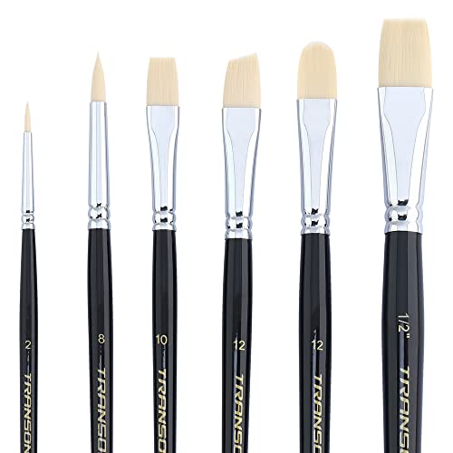 Transon Paint Brush Set 6pcs Art Painting Flexible Bristle for Acrylic Watercolor Gouache Oil Leather Canvas and Face Painting - size: size 2