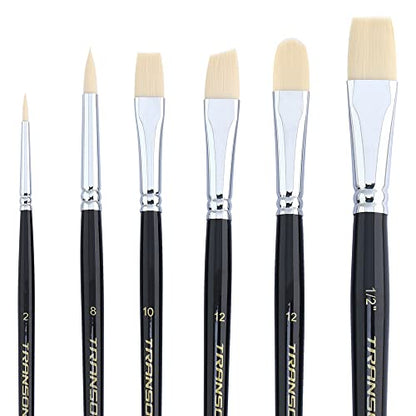 Transon Paint Brush Set 6pcs Art Painting Flexible Bristle for Acrylic Watercolor Gouache Oil Leather Canvas and Face Painting - size: size 2