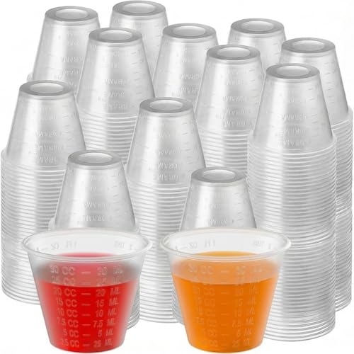 Disposable Medicine Cups Graduated, Bulk Pack of 100, 1 oz (30ml) Small Plastic Measuring Cup for Liquid Medication, Paint, epoxy, Pill and Resin. - size: 1 oz