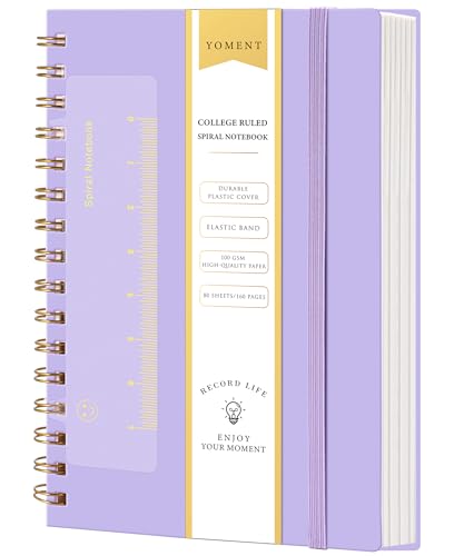 Yoment Spiral Notebook College Ruled A5 Spiral Bound Journal 160 Pages | 100 GSM Thick Paper Plastic Hardcover Spiral Notebook 5x7 Wire Bound Notebooks for Work School Office Supplies, Purple - color: Purple, style: C - Line - A5