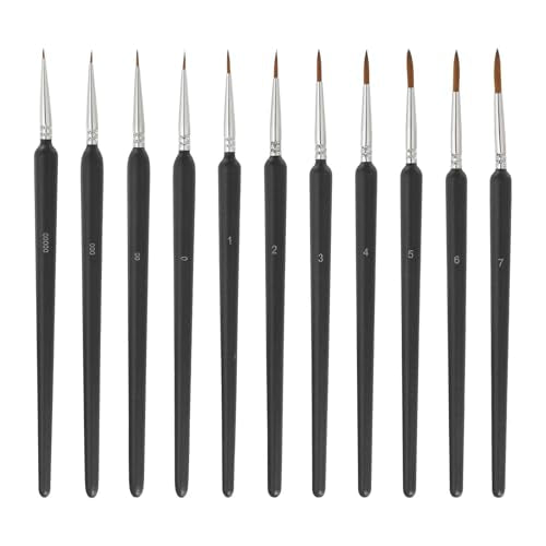 MECCANIXITY 11 Pcs Detail Paint Brushes Set, 5.5mm-21mm Fine Pointed Tip Miniature Paint Brushes for Acrylic Painting Oil Watercolor(00000/000/00/0/1/2/3/4/5/6/7), Black - color: Black