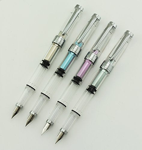 Lanxivi Yongsheng 3008 Piston Fountain Pen EF Extra Fine Nib,Transparent SilverTrim 4 Colors Set - color: 3008 Silver Trim EF