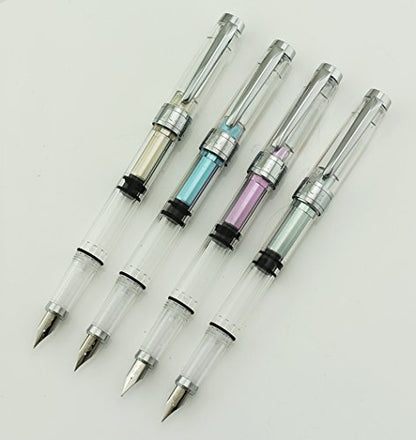 Lanxivi Yongsheng 3008 Piston Fountain Pen EF Extra Fine Nib,Transparent SilverTrim 4 Colors Set - color: 3008 Silver Trim EF