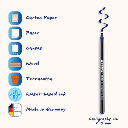 edding 1255 calligraphy pen - steelblue - 3 pens - calligraphy nib 2-5 mm - fibre pens for paper, wood, terracotta, canvas - hand lettering, bullet journals, thank you cards, calligraphy books - color: steel blue