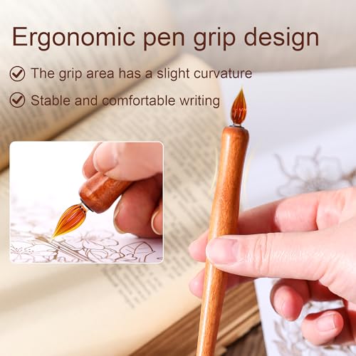 Wooden Handmade Glass Dip Pen Glass Calligraphy Pen for Writing Painting Signing Calligraphy