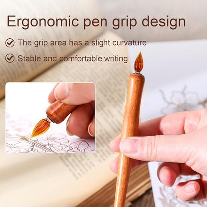 Wooden Handmade Glass Dip Pen Glass Calligraphy Pen for Writing Painting Signing Calligraphy