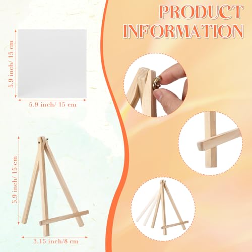 Motimind 36 Pcs 6 x 6 Mini Canvas and 8" Easel Set Bulk for Paint Party | Painting Art Crafts for Back to School Classroom Birthday Valentine Christmas Mother's Day End of School Year Gifts - size: 6 x 6 Inch