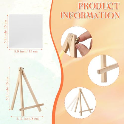 Motimind 36 Pcs 6 x 6 Mini Canvas and 8" Easel Set Bulk for Paint Party | Painting Art Crafts for Back to School Classroom Birthday Valentine Christmas Mother's Day End of School Year Gifts - size: 6 x 6 Inch