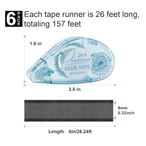 MARCADORUS Double Sided Tape Roller, Scrapbook Tape Runner, 156 Ft Total | 6-Pack_26Ft x 0.31In Glue Tape Roller, Adhesive for Photos, Journaling, Card Making, Paper Crafts & Scrapbooking Supplies - size: 26 Ft x 0.31 In : 6 Pack