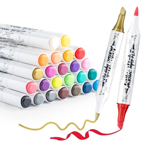 TRANSON 24 Colors Acrylic Paint Marker Chisel and Brush Dual-tip Set for Canvas Rock Wood Leather Ceramic DIY Painting - color: 24 Colors