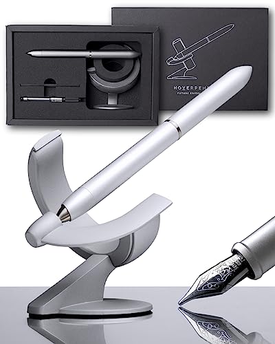 novium Hoverpen Future - Luxury Fountain Pen, Schmidt Nib (Fine), Converter, Extra Refill, Futuristic Aesthetic, Aerospace Metal, Best Pen Gift Set for Men & Women (Frost Silver) - color: Frost Silver, style: Fountain Pen