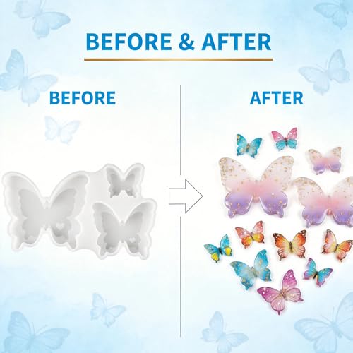 Butterfly Resin Molds, 3D Figurine Silicone Molds for Epoxy Resin | Flexibility Butterfly Molds for Resin Casting, Candle Making, Flower Bouquet Preservation, Insect Specimen, Soap, Gypsum