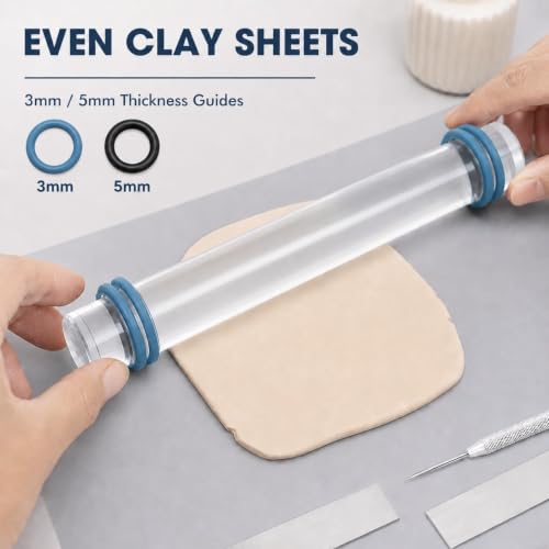 DIYOOHOMY 18 Pcs Polymer Clay Tools Kit, Rolling Pin with Thickness Rings - color: 14 Pcs