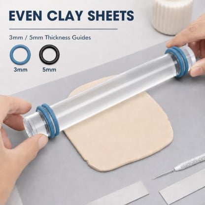 DIYOOHOMY 18 Pcs Polymer Clay Tools Kit, Rolling Pin with Thickness Rings - color: 14 Pcs