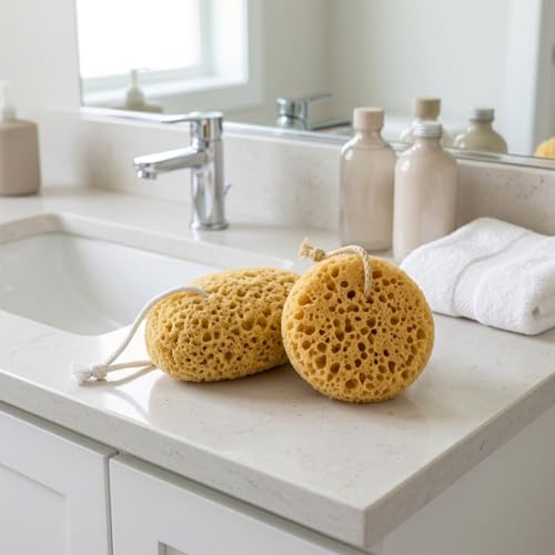 Sea Sponge, Natural Sea Sponges for Shower, 4-Piece Set with 2 Soft and Absorbent Bath Sponges for Gentle Skin Care and Daily Cleansing, Long-Lasting and Reusable Natural Sponges