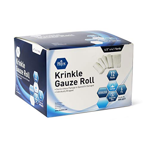 MED PRIDE Sterile Krinkle Gauze Roll,6-Ply Cotton,4.5 in x 4.1 yd,12-Pack
