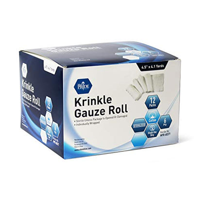 MED PRIDE Sterile Krinkle Gauze Roll,6-Ply Cotton,4.5 in x 4.1 yd,12-Pack