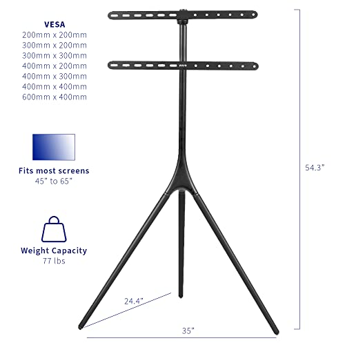 VIVO Black Easel TV Stand for 45 to 65 inch Screens, STAND-TV65AB | Articulating Artistic Studio Display Stand, Adjustable TV Mount with Swivel, Tripod Base, Max VESA 600x400, Holds 77 lbs - color: Black - Black, size: 45 to 65 in TVs