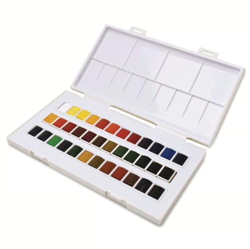 SENNELIER La Petite Aquarelle 36 Color Watercolor Travel Kit, Beginner & Student Half-Pan Painting Set with Portable Palette and Vibrant, Easy-Blend Colors