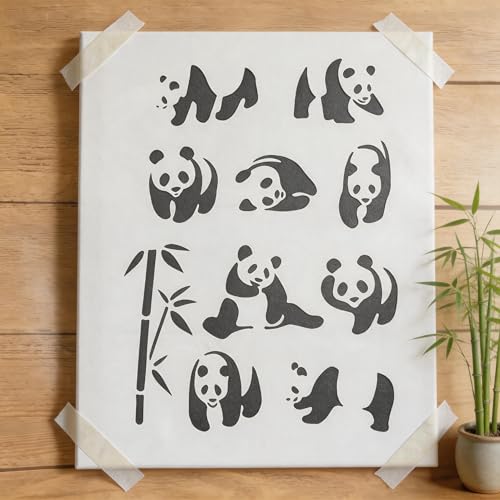 TIAMECH A4 Reusable Cute Panda Stencil for Painting | Bamboo Animal Layering Template, DIY Wall Art, Wood Furniture, Scrapbook & Crafts (8.3x11.7inch) - style: Cute Panda Bamboo