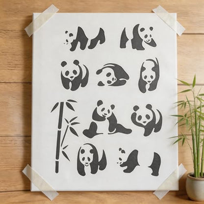 TIAMECH A4 Reusable Cute Panda Stencil for Painting | Bamboo Animal Layering Template, DIY Wall Art, Wood Furniture, Scrapbook & Crafts (8.3x11.7inch) - style: Cute Panda Bamboo