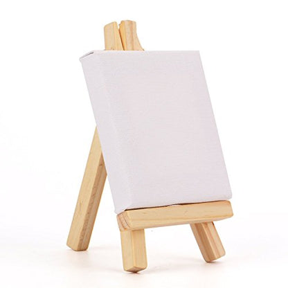 Tosnail 12 Packs Mini Canvas and Easel Set, Art Easel Stand with Canvas Set Tabletop Wooden Display Stand and Canvas Panels for Artist, Students, Adults, Kids Painting