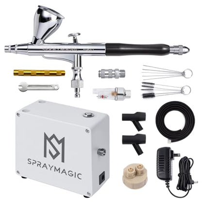 Airbrush Kit with Air Compressor, 50 PSI Dual Action Gravity Feed Non-Clogging Even Spray Air Brush Set for Painting, Aerografo Gun for Models, Nail Art, Cake Decorating, Makeup, DIY Sneakers & Crafts