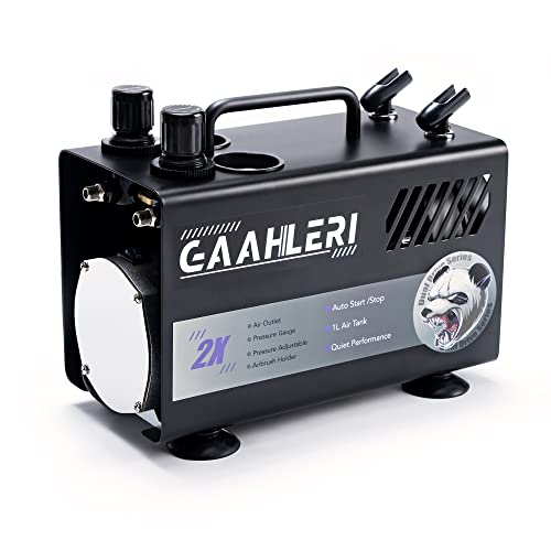 Gaahleri Airbrush Painting Kit with Compressor Air Tank 1L Dual Air Outlet System Advanced Air Brush Guide Manual Cake Decorating, Nail Tattoo Painting, Model Coloring Multi-Function