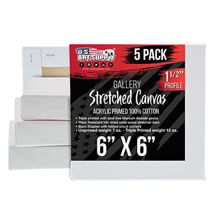 U.S. Art Supply 6"x6" Stretched Canvas for Painting, Gallery Depth 5-Pack - size: 6" x 6"