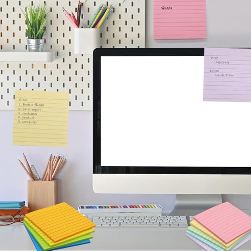 9 Pack Lined Sticky Notes with Lines 4x4 in, Large Self-Stick Note Pads | 9 Colors, Strong Adhesive, Big Rlued Memo Pads, 4x4 Sticky Notes Eeay Post for Office, School, Home Use - size: 4x4 in