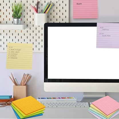 9 Pack Lined Sticky Notes with Lines 4x4 in, Large Self-Stick Note Pads | 9 Colors, Strong Adhesive, Big Rlued Memo Pads, 4x4 Sticky Notes Eeay Post for Office, School, Home Use - size: 4x4 in
