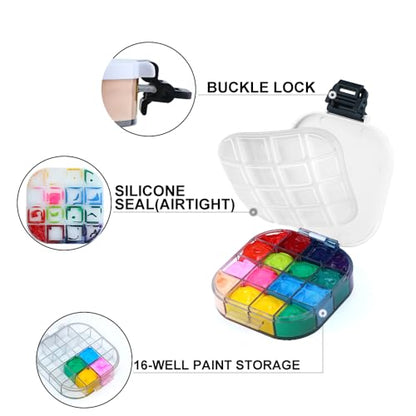 Transon Paint Saver Storage Palette Box 16well Portable Airtight Black - color: Black