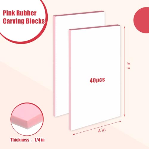 Frienda 40 Pcs 4"x6" Rubber Carving Blocks Linoleum Block Stamp Making Kit Soft Rubber for Craft Project Beginners Stamp Maker Printmaking Supplies (White and Pink) - color: White and Pink