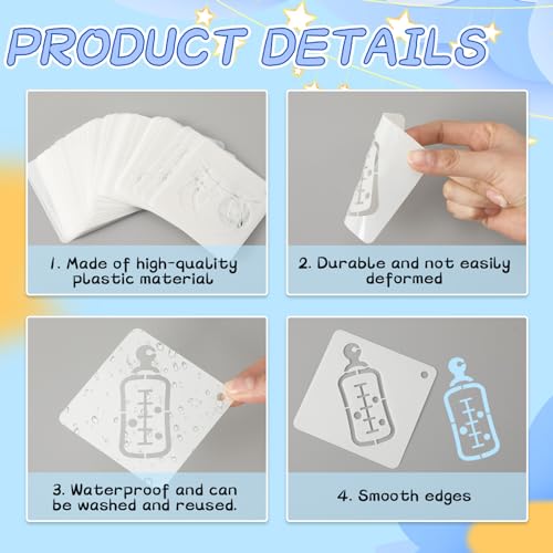 Augshy 56 Pieces Baby Shower Stencils for Painting Cute Onesie Pattern 3 in | Reusable Animal Pattern Templates, Bodysuit Shoes Bibs Clothes Crafting, Cute Baby Shower Cake Decorating, 3 Inch - style: Baby Shower