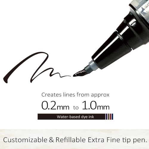 Kuretake ZIG Letter Pen COCOIRO, Body with Black Ink Refill Set, Flexible Extra Fine Brush Tip, Refillable marking Pen for Calligraphy, Hand Lettering, Made in Japan (DEEP BLUE, Black) - color: DEEP BLUE