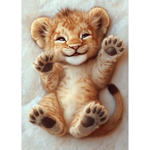 5D Diamond Painting Kits for Beginner, Cute Lion Cub Full Round Drill Diamond Art Kits for Adults, Adorable Animal Paint by Diamonds, DIY Diamond Painting Dot Gem Art for Home Wall Decor 11.8X15.7inch - color: Cute Lion