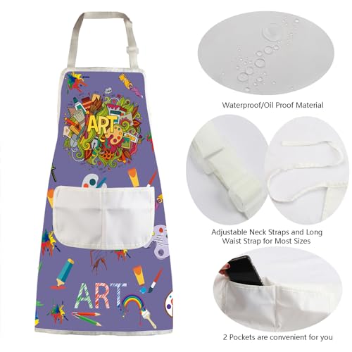 MBMSO Painting Artist Apron with Pockets Artist Painter Gifts Art Lover Gift for Art Teacher Student Painter Apron Waterproof - color: Art Apron-purple