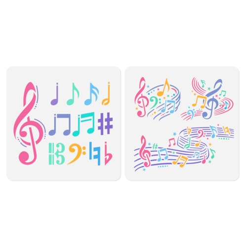 2 Pack Music Notes Stencils for Painting 11.8 x 11.8 Inch Reusable Plastic Music Notes Templates for Painting on Wall Wood Floor Furniture Fabric Canvas, DIY Craft Stencil | 11.8" x 11.8", Musical Note Pattern Stencil Set, Reusable Paint Templates for Woo