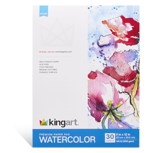 KINGART Cold-Pressed Watercolor Paper Pad – 9x12 Inch, 1-Pack – 30 Sheets, Top Fold Bound Heavyweight Acid-Free Art Pad for Painting