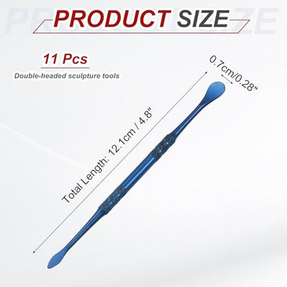 HARFINGTON 11pcs Wax Carving Tool 4.75" Double-Headed Stainless Steel Sculpture Tools Kit Modeling Engraving Sculpting Spoons for Clay Pottery Crafts Shaping, Navy Blue - color: Navy Blue