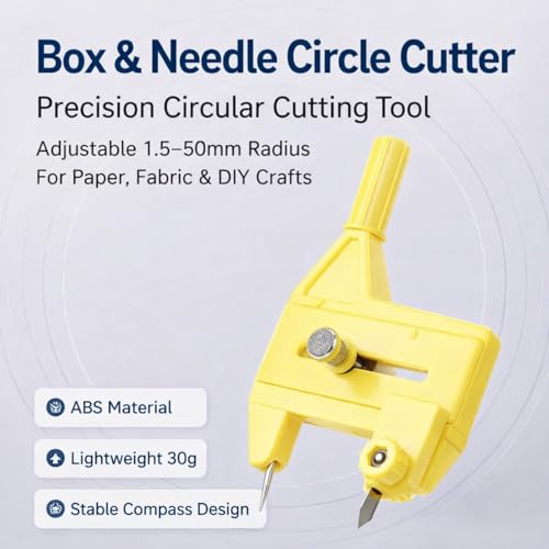Cutting box and needle, Box and Needle Circle Cutter, Circle Box and Needle Cutter Round Circular Cutting Tool for Cutting 1.5-50mm Radius for Paper Fabric Craft Projects and DIY Use