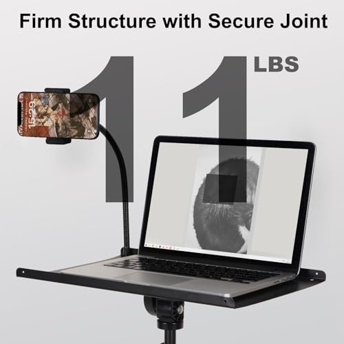 Tossbiss Laptop Tripod on Wheels with 2 Shelves | Portable Projector Floor Stand Adjustable Height 25.9 to 51.8 Inch with Phone Holder, Projector Stand