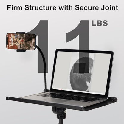 Tossbiss Laptop Tripod on Wheels with 2 Shelves | Portable Projector Floor Stand Adjustable Height 25.9 to 51.8 Inch with Phone Holder, Projector Stand