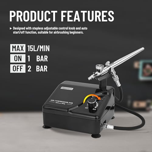Timbertech Professional Airbrush Kit with Multi-Functional Compressor AS-207K, Dual-Action Airbrush for Tattoo, Model Art, Cake Decoration, Nail Painting