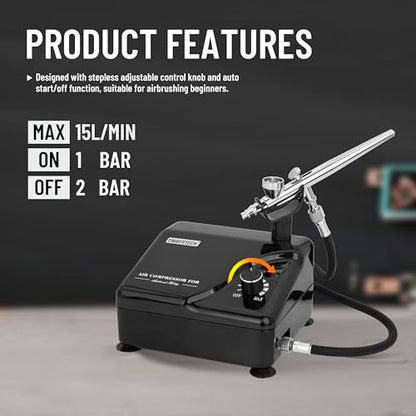 Timbertech Professional Airbrush Kit with Multi-Functional Compressor AS-207K, Dual-Action Airbrush for Tattoo, Model Art, Cake Decoration, Nail Painting