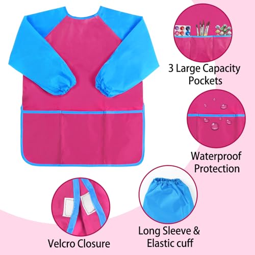 Kopokita Kids Art Smock, Toddlers Painting Apron Children Artist Smock - color: Hot Pink