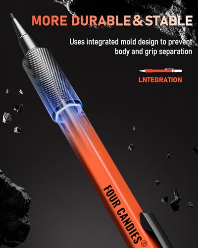 Four Candies 1.3mm Mechanical Pencil Set with 24 Lead Refills, Metal Weatherproof Heavy Duty Outdoor Carpenter Pencil, Eraser, 6 Eraser Refills for Architect Drafting Woodworking Marking with Case - size: 1-Pack, style: Orange