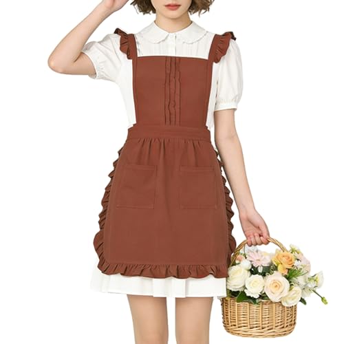 Vintage Ruffle Apron for Women, Cute Kitchen Apron for Cook - color: Red